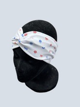 Load image into Gallery viewer, Flowers and bows red, white, and blue Headband