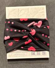 Load image into Gallery viewer, Black w/ hearts and dots headband
