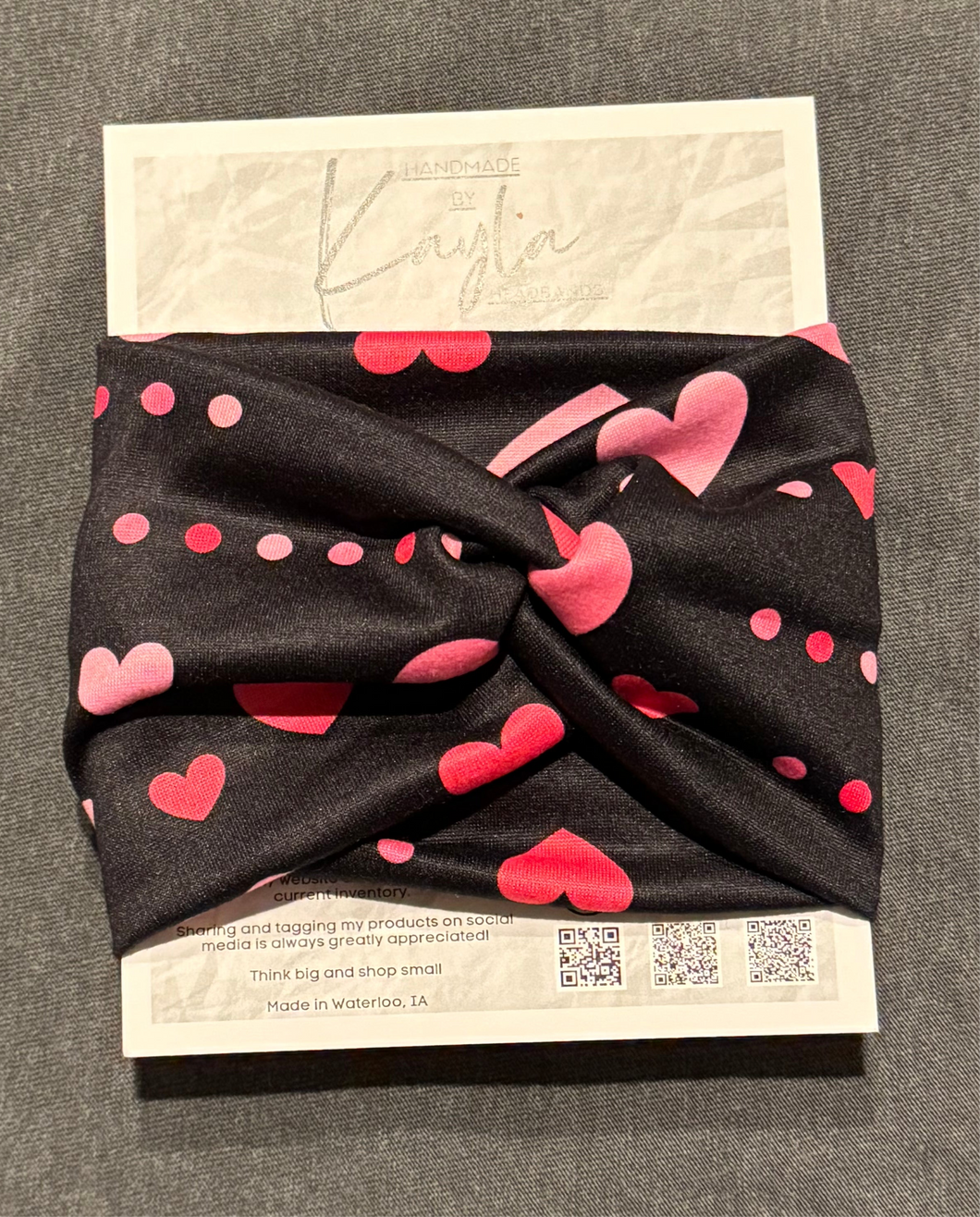 Black w/ hearts and dots headband