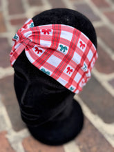 Load image into Gallery viewer, Red Plaid w/ Green and Red bows Headband
